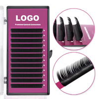 Plateau d'extensions de cils individuels en gros directement de l'usine, logo personnalisé, volume russe, style mixte classique, cils plats noir mat