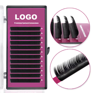 Venta al por mayor directa de fábrica: Bandeja de extensiones de pestañas individuales con logo personalizado, volumen ruso, estilo clásico mixto, pestañas planas negras mate. - Product Image 2