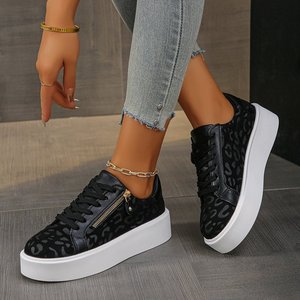 Sinh Viên Giản Dị Giày Chạy 2029 Leopard In Giày Vải Nâu Thấp Đầu Dây Kéo Màu Bị Chặn Hợp Thời Trang Của Phụ Nữ Giày Phẳng - Product Image 4