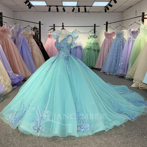 Robe de Quinceañera vert aqua avec appliques, dos nu, robes de bal d'anniversaire Dy1355 - Product Image 2