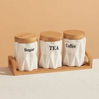 Vente en gros Nouvelle boîte à café en céramique créative à forme gaufrée, personnalisée, de qualité alimentaire, pour cuisine, boîte à thé, pot à sucre