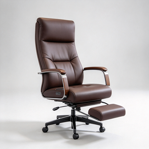 Brown High Back Executive Office <b>Chair</b> Ergonomic Swivel <b>Reclining</b> Leather Desk Seat with Footrest for Home Office - Product Image 1