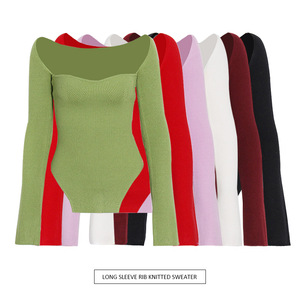 Nuevas prendas de punto con hombros descubiertos a principios de la primavera de 2022, fondo irregular, ajuste Delgado, manga larga, intrigante, Top sexy, mujer - Product Image 1