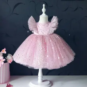 Rhinestone Sequin Birthday Party Wear Christmas Little Kids Normal Evening Designs Baby Frocks Girls Gown Toddler Girls Dresses
