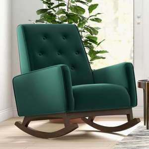 Fauteuil à bascule élégant et moderne Demetrius en bois massif avec structure en bois massif, durable et portable pour salon, chambre et salle à manger - Product Image 1