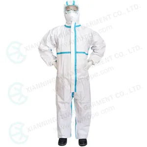 HUAXIN-T Coverall Sekali Pakai Microporous dengan Pita Biru Cerah