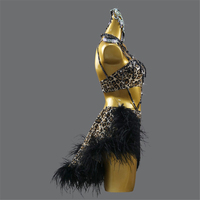 Robe de danse latine pour femmes, tutu et jupes en spandex noir, vêtements de compétition, tenue de performance, costume de danse professionnel pour l'entraînement