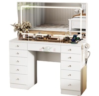 Table de toilette blanche avec 11 tiroirs, miroir LED, éclairage réglable, plateau en verre pour chambre à coucher
