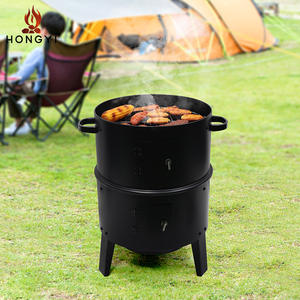 Ahumador de carbón para acampar al aire libre HONGYI 3 en 1, ahumador de carne multicapa para barbacoa, construcción de acero al carbono - Product Image 3