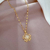 Kalung Liontin Bunga Zirkon Elegan Lapis Emas 18K Rantai Baja Anti Karat Model Gelombang Air Perhiasan Wanita Tahan Air