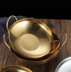 Japonés martillado oro plata cocina Acero inoxidable grueso Sukiyaki mariscos hervir <span class=keywords><strong>olla</strong></span> caliente <span class=keywords><strong>olla</strong></span> seca con dos orejas - Product Image 4