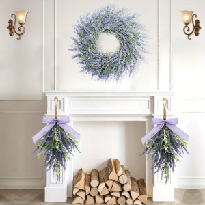 Simulated Lavender Wall Hanging 2Pcs Purple Green Artificial Plant <b>Home</b> <b>Decor</b> <b>Rustic</b> Style Door Hanging Christmas Decoration - Product Image 2