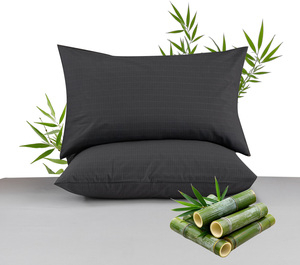 Funda de Almohada de Fibra de Bambú, Rectangular, Negra, Transpirable, Tejida, con Cierre de Sobre, para Uso Doméstico, Estilo Liso - Product Image 1