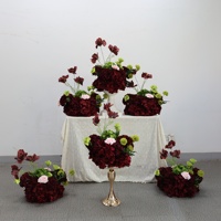 Susunan Bunga Hydrangea Hijau Burgundy Buatan, Dekorasi Meja Bunga Palsu untuk Acara Pernikahan