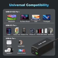 Chargeur portable Gan 100w Type C 3C1A avec cordon d'alimentation, charge rapide PD QC Usb c 100w 65w 30w pour ordinateur portable Samsung iPhone