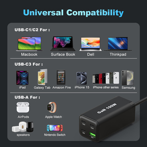 Chargeur portable Gan 100w Type C 3C1A avec cordon d'alimentation, charge rapide PD QC Usb c 100w 65w 30w pour ordinateur portable <span class=keywords><strong>Samsung</strong></span> iPhone - Product Image 6