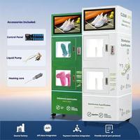 Distributeur automatique de nettoyage de chaussures, écran tactile 21,5 pouces, 110-230V, paiement par pièces/cartes, double compartiment, auto-service, désinfection UVC, télécommande