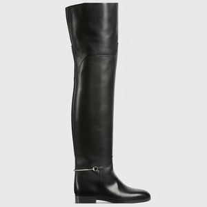 Bottes longues plates pour femmes à bout rond et design simple, montantes jusqu'au-dessus du genou, avec dessus large, pour dames - Product Image 4