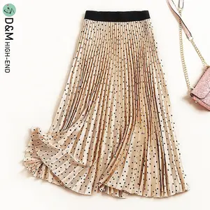D&M 2021 New Spring autumn personalized high quality high waist long skirt wave point elastic women Midi pleated skirts
