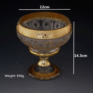 Inciso antico piccolo di <span class=keywords><strong>vetro</strong></span> dorato decpr ciotola di frutta con il basamento - Product Image 3