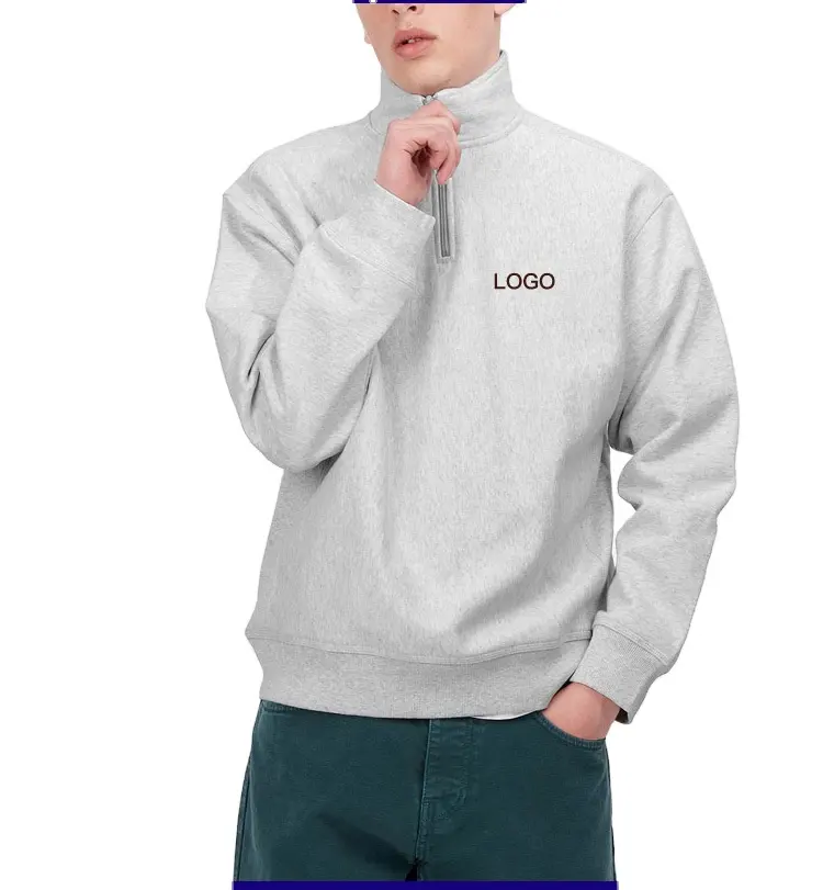 2023 Custom embroidered Logo Half Zip Sweatshirt Long Sleeve Thermal Quarter Pullover Loose Vintage 1/4 Zip Men Sweatshirt