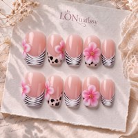 Ongles à presser en acrylique faits main, qualité salon, French 2.0, courbes carrées, couverture complète PMMA, 3D double embossage, 10 pièces