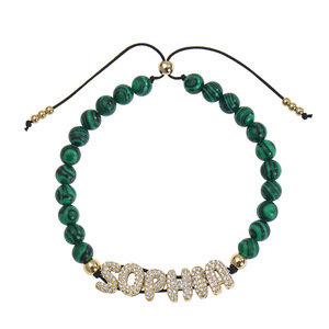 Bracelet ajustable personnalisé avec nom <span class=keywords><strong>en</strong></span> lettres bulles <span class=keywords><strong>en</strong></span> zircon et cuivre, orné de perles <span class=keywords><strong>en</strong></span> pierre naturelle, pour meilleure amie - Product Image 5