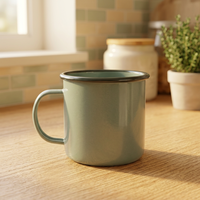 Taza de Camping de Hierro Esmaltado de 350 ml, Ligera, con Tapa Aislante al Vacío, para Café, con 6 Horas de Rendimiento Térmico, Diseño Moderno
