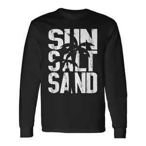 T-shirt promotionnel à manches longues, style rétro estival, aux couleurs vives, avec motif de palmiers et de vacances joyeuses - Product Image 1