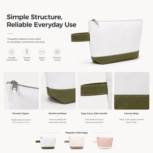 Borse da Toilette Portatili Personalizzate all'Ingrosso, Organizer Cosmetici, <span class=keywords><strong>Pochette</strong></span> in Tela di Cotone con Cerniera, Borsa <span class=keywords><strong>Clutch</strong></span> da Donna - Product Image 2