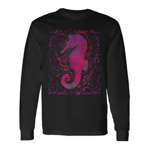 Camiseta de manga larga Seahorse Diver, equipo de natación y buceo, diseño negro, rosa y morado - Product Image 1