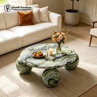 Table basse ronde moderne personnalisée en marbre vert Panda, avec trois pieds en pierre massif, table de salon de luxe