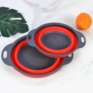 Foldable Drain <b>Basket</b> Round Silicone Fruit <b>Basket</b> Household 2 Pieces PP Material Foldable Design - Product Image 1