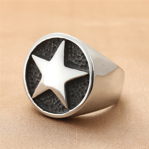 JZ127 Vintage <span class=keywords><strong>Punk</strong></span> Anillos para Hombres, Acero Inoxidable Estrella Biker Joyería, Oro Plata <span class=keywords><strong>Pinky</strong></span> Anillos Venta al por mayor Estilo - Product Image 5