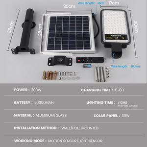 Dingdian LED Dış Mekan 200W/400W Güneş Enerjili LED Sokak Lambası IP66 Su Geçirmez Döküm Alüminyum/Cam Hareket Sensörlü Pilli - Product Image 6