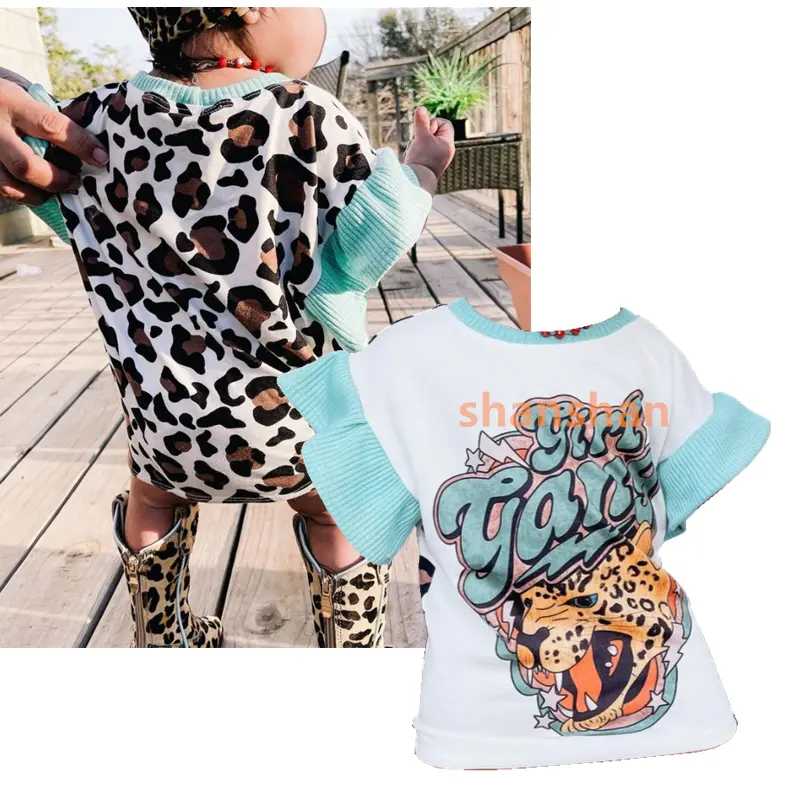 Custom Baby t Shirt Dress 2023 Little Girl Skirt Tiger Print Cow Kids New Born Short Sleeve Ruffle Dresses