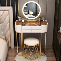 Table de maquillage compacte en MDF avec miroir en verre et tiroirs, panneau en bois, idéale pour petites pièces, designs uniques - Offre Spéciale