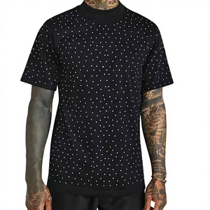 เสื้อยืด OEM ประดับเพชรสำหรับผู้ชาย เสื้อยืดโลโก้สั่งทำพิเศษ สีดำล้วน ประดับเพชร ผ้าฝ้าย 100% เสื้อยืดทรงพอดีตัวสำหรับผู้ชาย ปี 2026 - Product Image 1