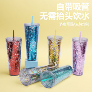 Shang Kou Ai 26oz Double Wall Glitter Straw Cup Bpa Free Portable Water Bottle For Party Gift - Product Image 3