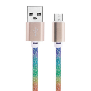 Grande vente de liquidation Nouveau style Vente en gros d'usine Haute qualité Câble de charge rapide Type-C 3A en cuir PU pailleté arc-en-ciel coloré CE - Product Image 2