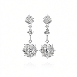 Pendientes de Oro Blanco E1355 con Diamantes en Forma de Flor, Engaste de Garra, Joyería Fina Clásica para Mujer, para Boda - Product Image 1