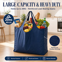 Sac de courses pliable en polyester 46 x 66 cm avec bandoulière large, réutilisable pour les courses et les voyages
