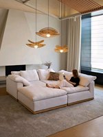 Canapé en L sur mesure haut de gamme, style Wabi-sabi, pour grand appartement de niveau plat, design crémeux de style français, esthétique raffinée
