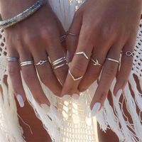 Ensemble de 12 bagues vintage empilables pour adolescentes, bijoux pour femmes, tendance, argent, étoile, lune, bague de phalange