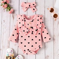 Ensemble de vêtements côtelés pour bébé fille, barboteuse à manches longues avec bandeau à nœud, pantalon et bandeau assortis pour tout-petits, tenue quotidienne pour bébé