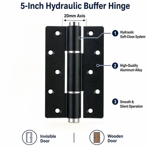 Charnière de porte hydraulique robuste de 5 pouces à fermeture douce en alliage d'aluminium avec axe de 20 mm, noir mat, amortisseur silencieux pour porte de hôtel lourde - Product Image 4