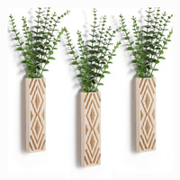 Vase mural en bois de style bohème rectangulaire à motif diamant pour fleurs séchées et plantes artificielles décoratives