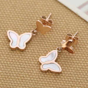 Butterfly <b>Stud</b> Earrings Rose Gold <b>Titanium</b> Steel Inlay Bezel Setting For Women Gift Fashion Jewelry - Product Image 4