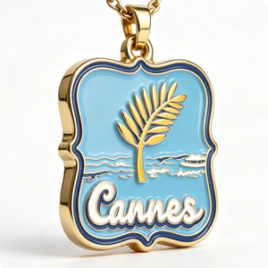 Collier pendentif émaillé Cannes Palm Beach – Bijou souvenir de la Côte d'Azur à thème amour imprimé découpé pour femme - Product Image 3