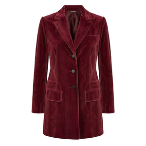 Women's Burgundy Corduroy Blazer Full Sleeve Single Breasted Button Closure Autumn Wear - Product Image 1